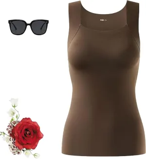 Shamfreshen U Neck Shapewear Built-in Bra Tank, Camisole Tops for Women Built in Bra, Tummy Control Tank Tops