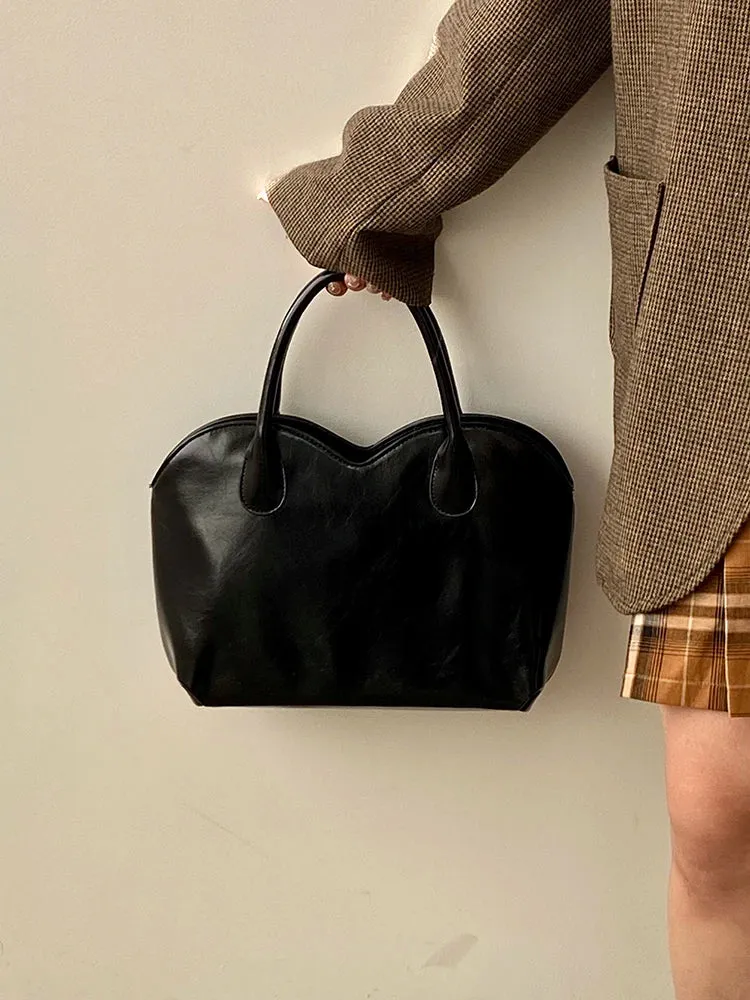 Sohiwoo Fashion Retro Pu Leather Women's Shoulder Bag Solid Color Casual Ladies Casual Tote Bags Simple Large Capacity Female Handbags