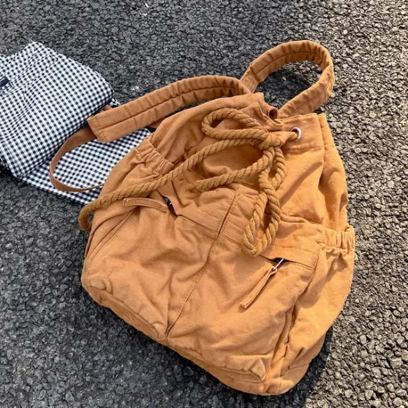 Sohiwoo Simple Ins Korean Sweet Schoolbag Women Vintage All Match Casual Shoulder Bags Fashion Y2k Trendy Backpacks for College Students