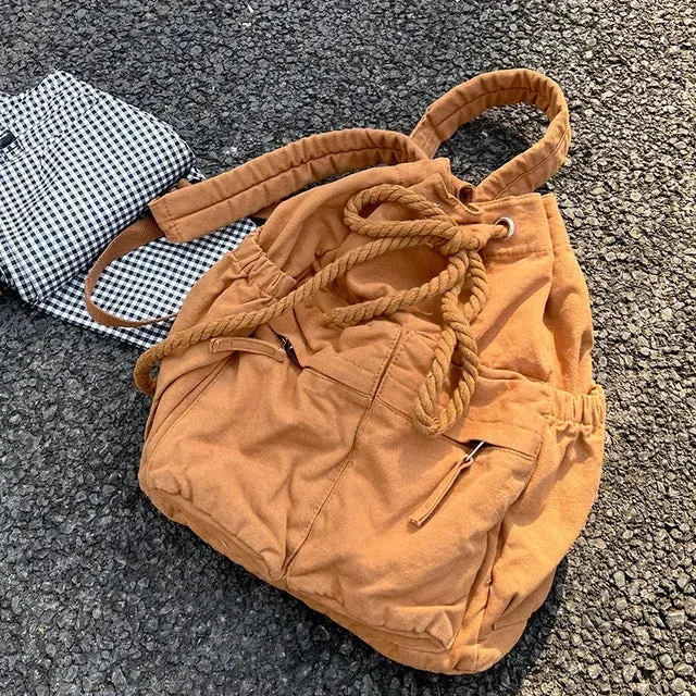 Sohiwoo Simple Ins Korean Sweet Schoolbag Women Vintage All Match Casual Shoulder Bags Fashion Y2k Trendy Backpacks for College Students
