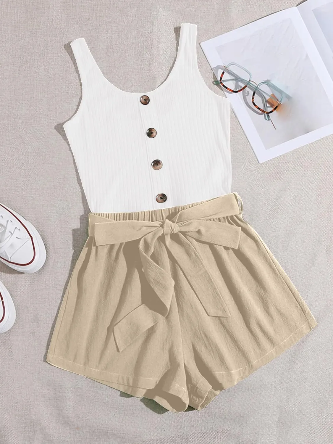 SOLY HUX Casual Summer Rompers for Women Sleeveless Vacation Outfits Short Jumpsuit