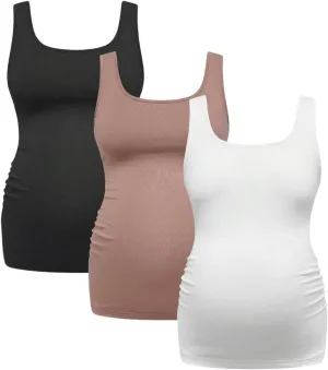 SOLY HUX Women's Maternity Scoop Neck Tank Top 3 Packs Sleeveless Basic Tops Pregnancy Athletic Yoga Shirts