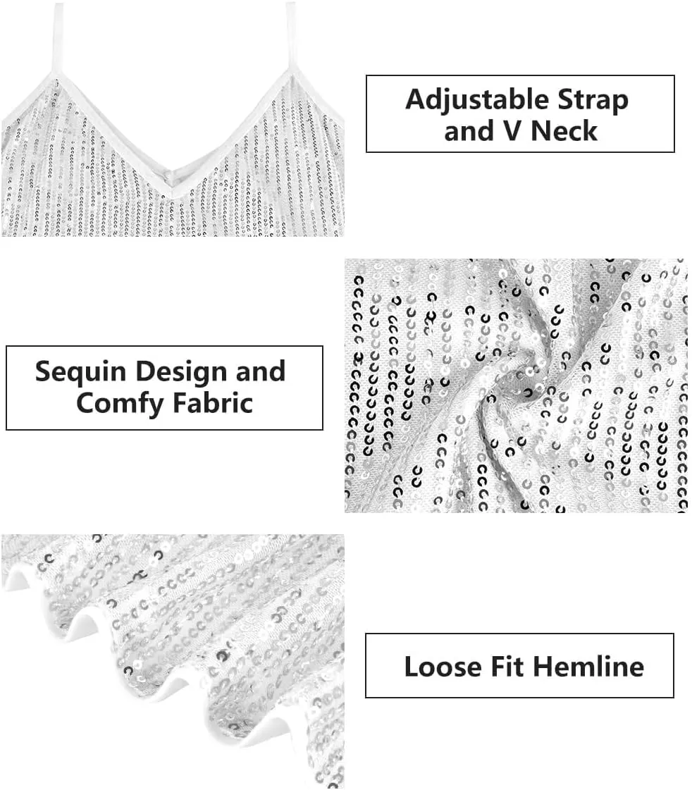 TIYOMI Plus Size Tank Tops for Women Sexy V Neck Strappy Sequin Sparkle Shimmer Camisole Glitter Party Sleeveless Tops