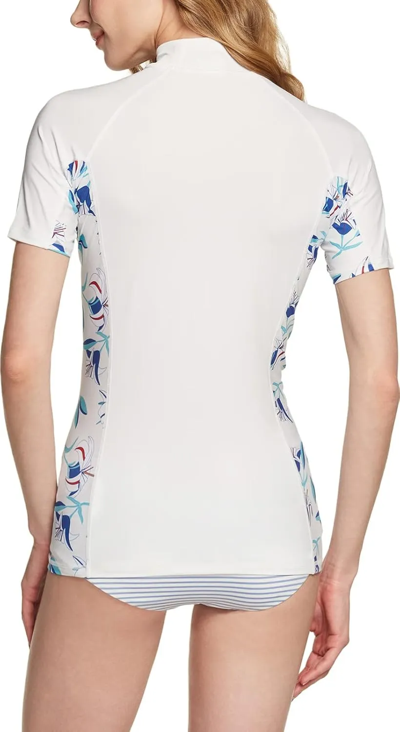 TSLA Women's UPF 50  Rash Guard Short Sleeve, UV/SPF Surf Swim Shirts, Water Beach Swimsuit Top