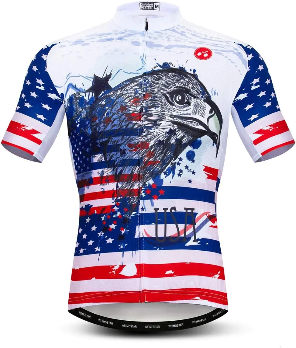 USA Cycling Jerseys Men, USA Flags Bicycle Shirts Summer Riding Tops Quick Dry Bicycle Jersey S-3XL
