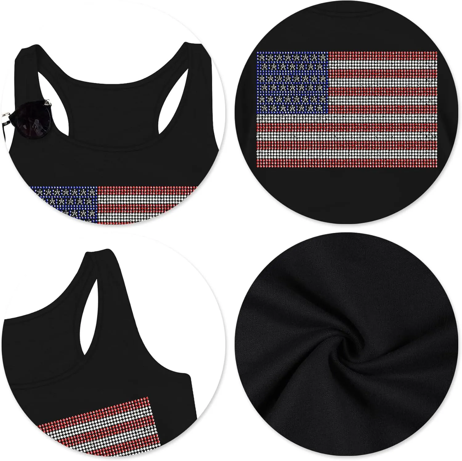 USA Tank Tops Women: Flag Sequin Tank Patriotic Shirts 4th of July Sleeveless T Shirt Summer Casual Bling Tops