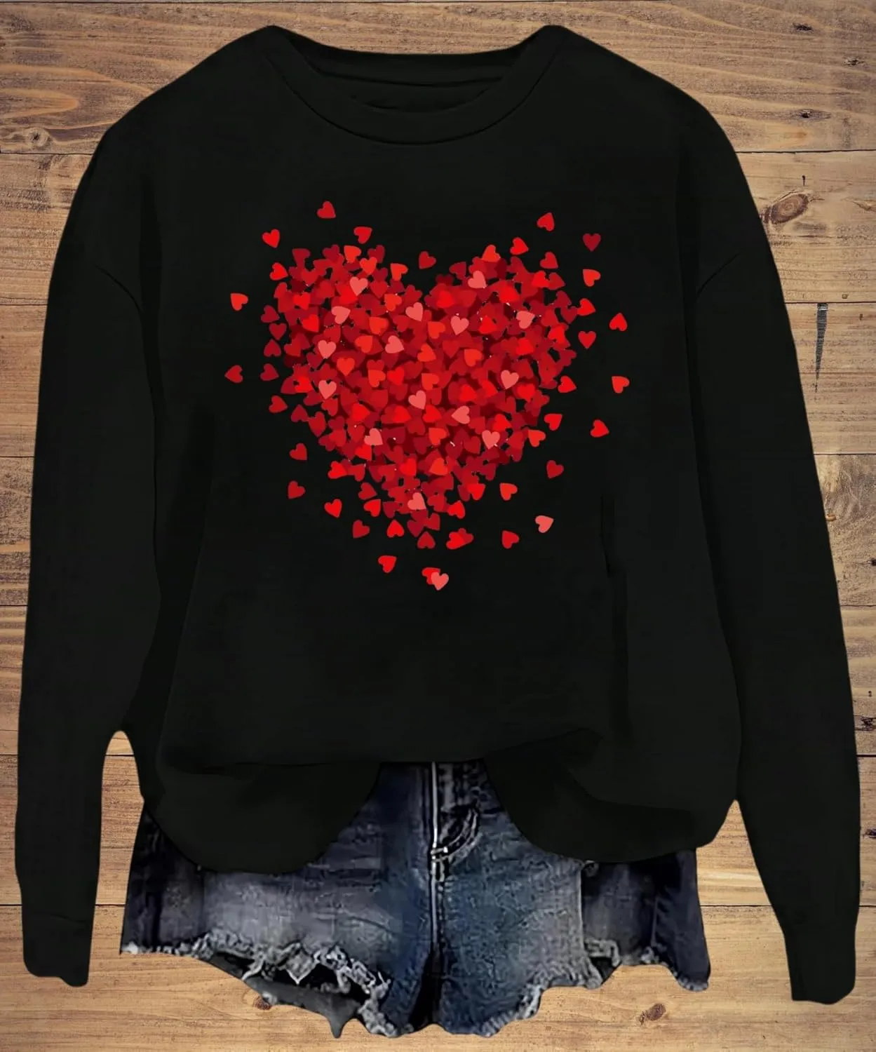 Valentine's Day Women's Funny Love Heart Graphic Shirt - Casual Long Sleeve Pullover Top
