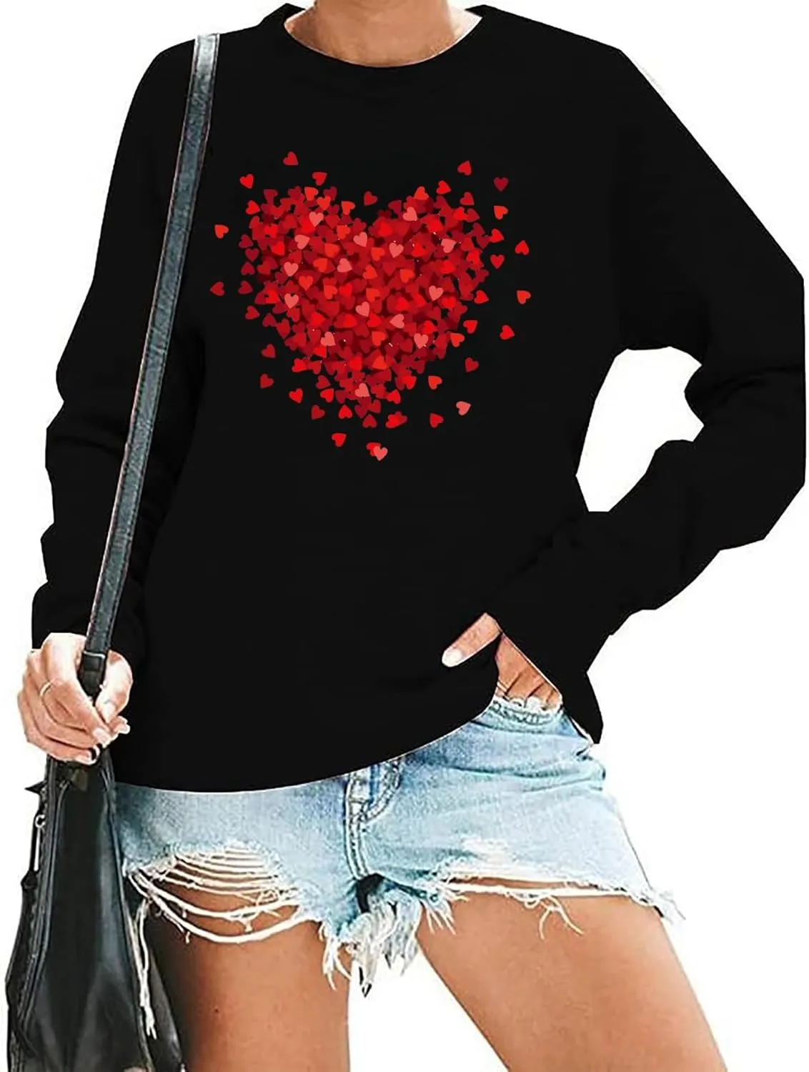 Valentine's Day Women's Funny Love Heart Graphic Shirt - Casual Long Sleeve Pullover Top