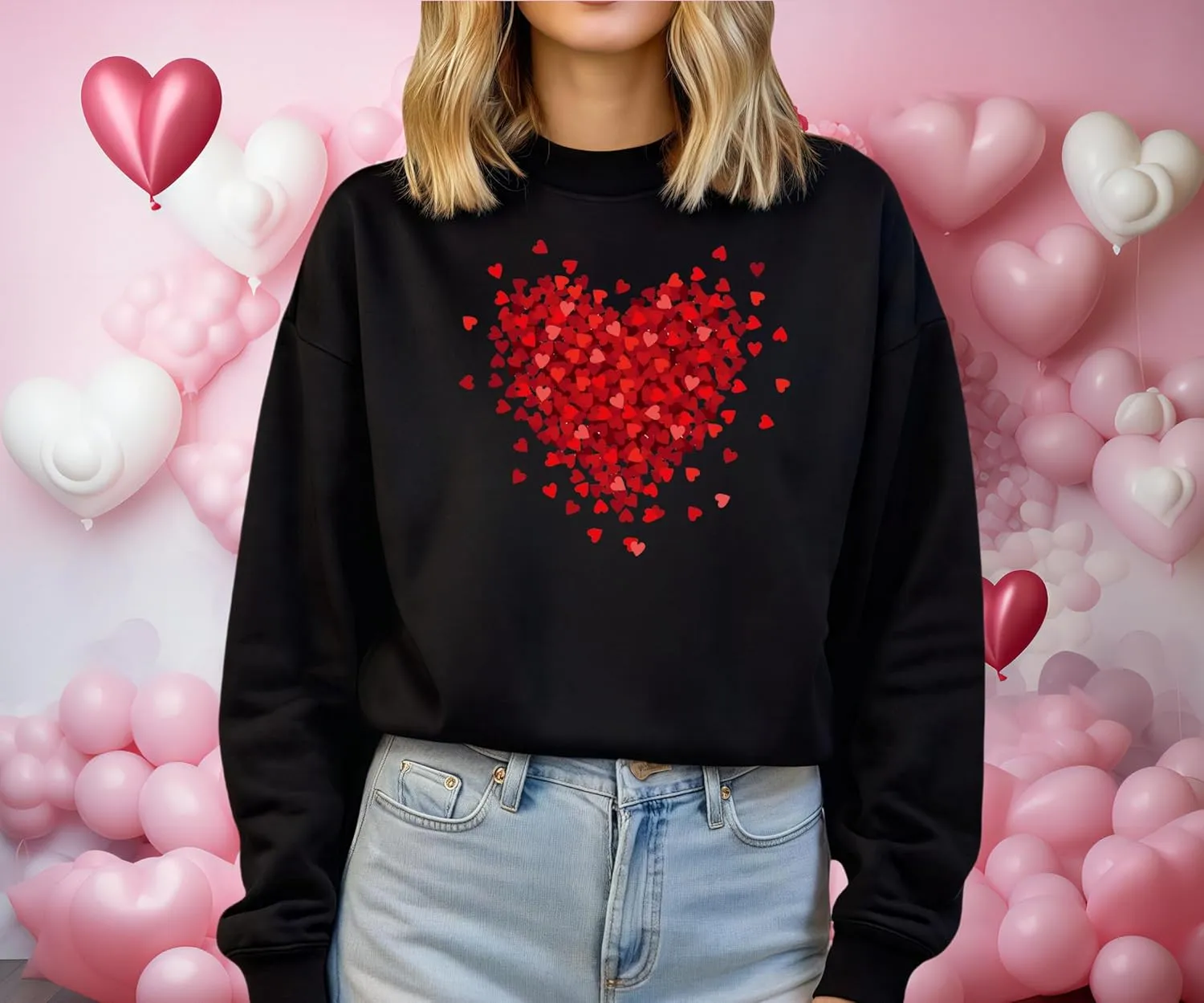 Valentine's Day Women's Funny Love Heart Graphic Shirt - Casual Long Sleeve Pullover Top