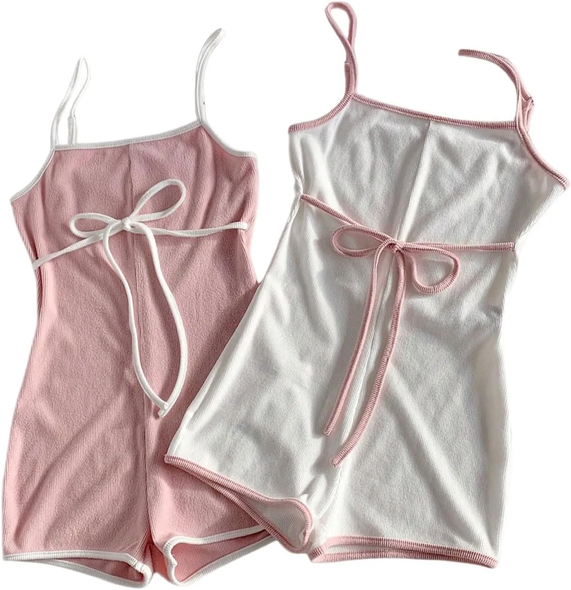 Verdusa Women's 2 Pack Coquette Bow Tie Sleeveless Rompers Backless Summer Jumpsuit Unitard