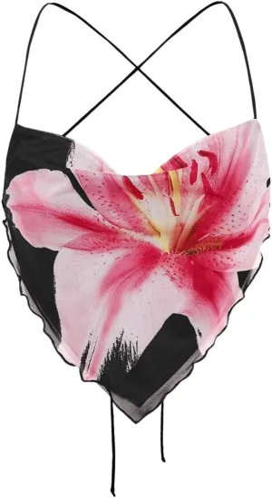 Verdusa Women's Y2K Tie Dye Floral Backless Summer Top Cowgirl Western Bandana Tops