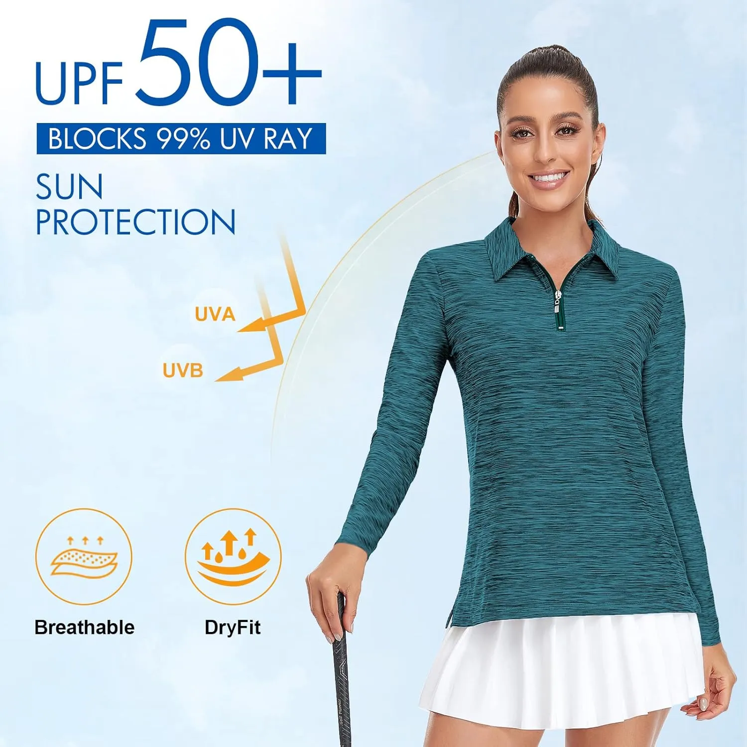 Viracy Womens Golf Shirt UPF50  Sun Protection Long Sleeve 1/4 Zip Up Polo Workout Tops Fast Dry Fit Moisture Wicking