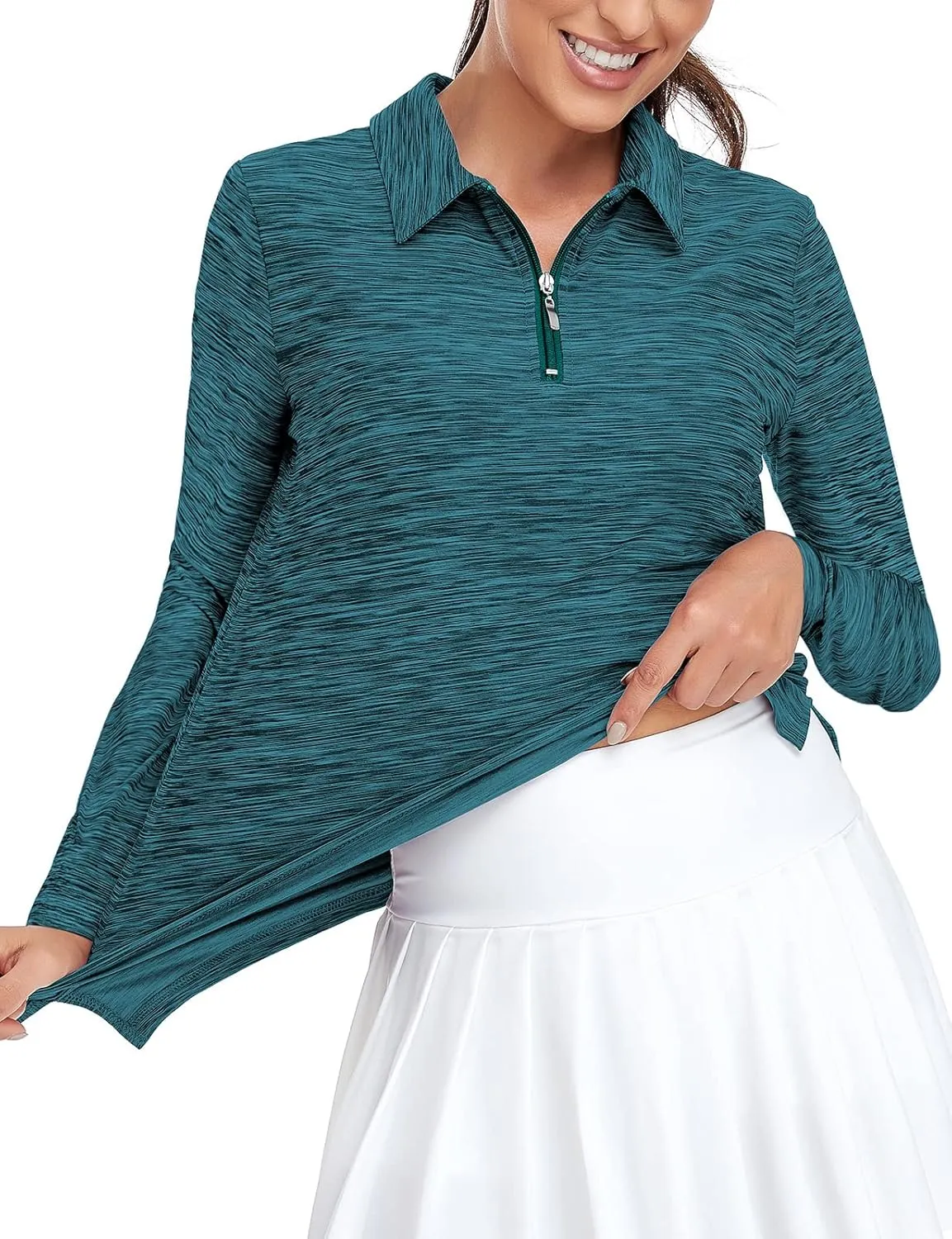Viracy Womens Golf Shirt UPF50  Sun Protection Long Sleeve 1/4 Zip Up Polo Workout Tops Fast Dry Fit Moisture Wicking