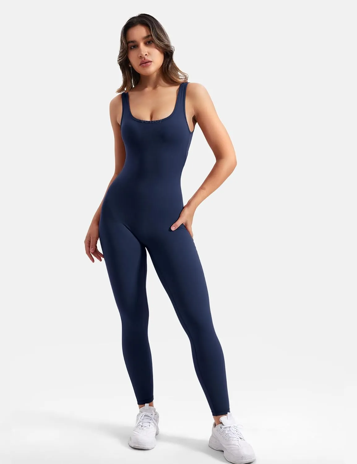 VOYJOY Women Backless Scrunch Butt Jumpsuits One Piece U Neck Bodycon Leggings Yoga Rompers V Back Playsuit
