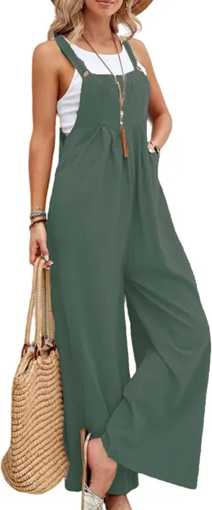 Wide Leg Jumpsuit for Women Spring Summer Casual Loose Bib Overalls Palazzo Pants Rompers Jumpsuits