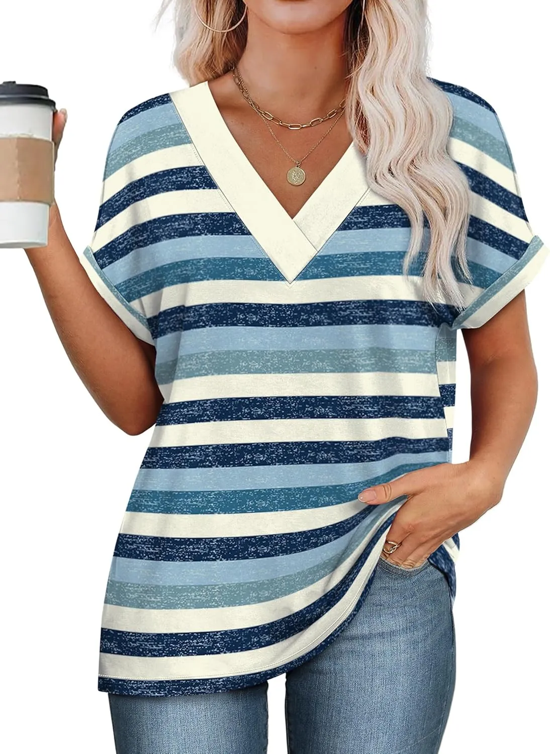 WIHOLL Womens Summer Tops Short Dolman Sleeve Shirts 2025 Fashion V Neck Outfits Clothes
