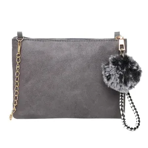 Women Hairball Clutch Bag Solid Color Street Style  Sued Clutch