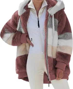 Women Hooded Sweatshirt Plush Jacket Long Sleeve Zipper Oversized Hoodie Sweater Fall Winter Pullover Coat Top