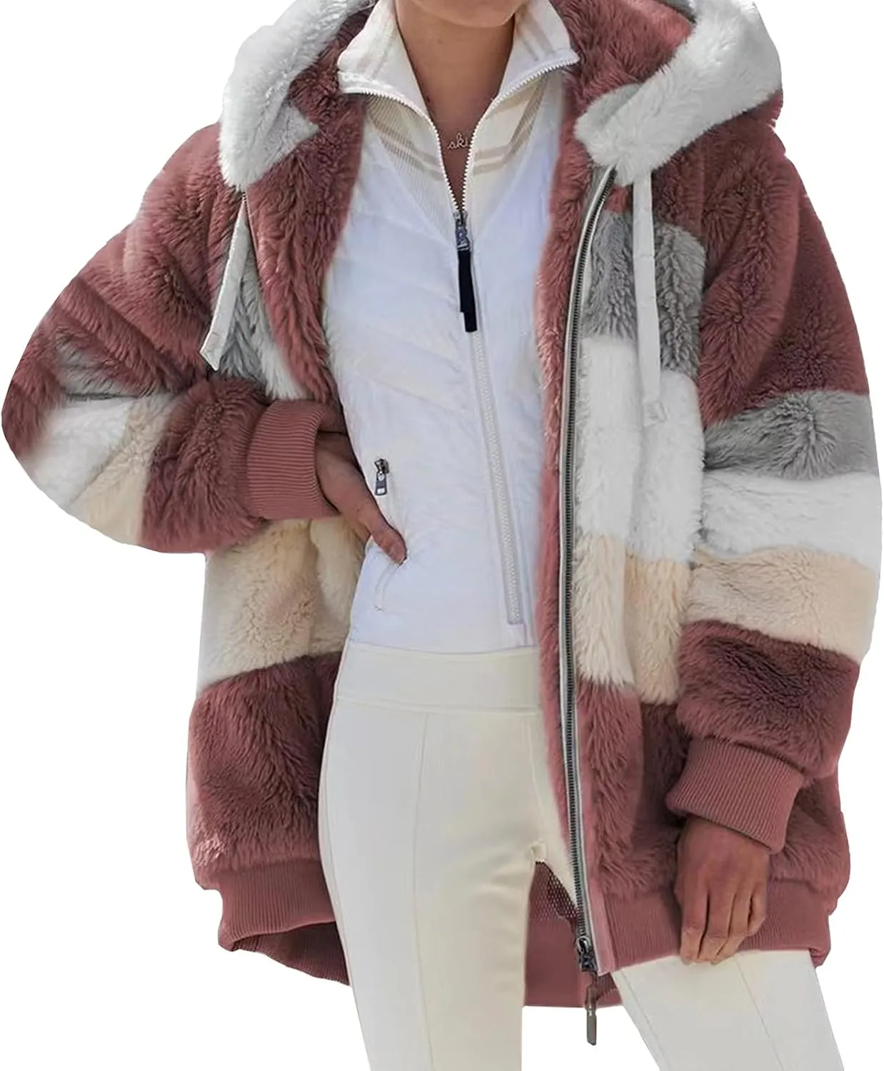 Women Hooded Sweatshirt Plush Jacket Long Sleeve Zipper Oversized Hoodie Sweater Fall Winter Pullover Coat Top