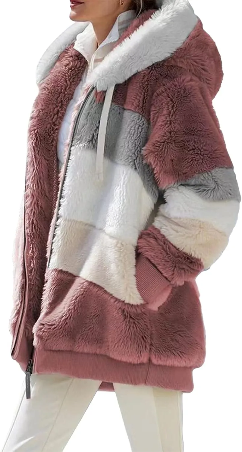 Women Hooded Sweatshirt Plush Jacket Long Sleeve Zipper Oversized Hoodie Sweater Fall Winter Pullover Coat Top
