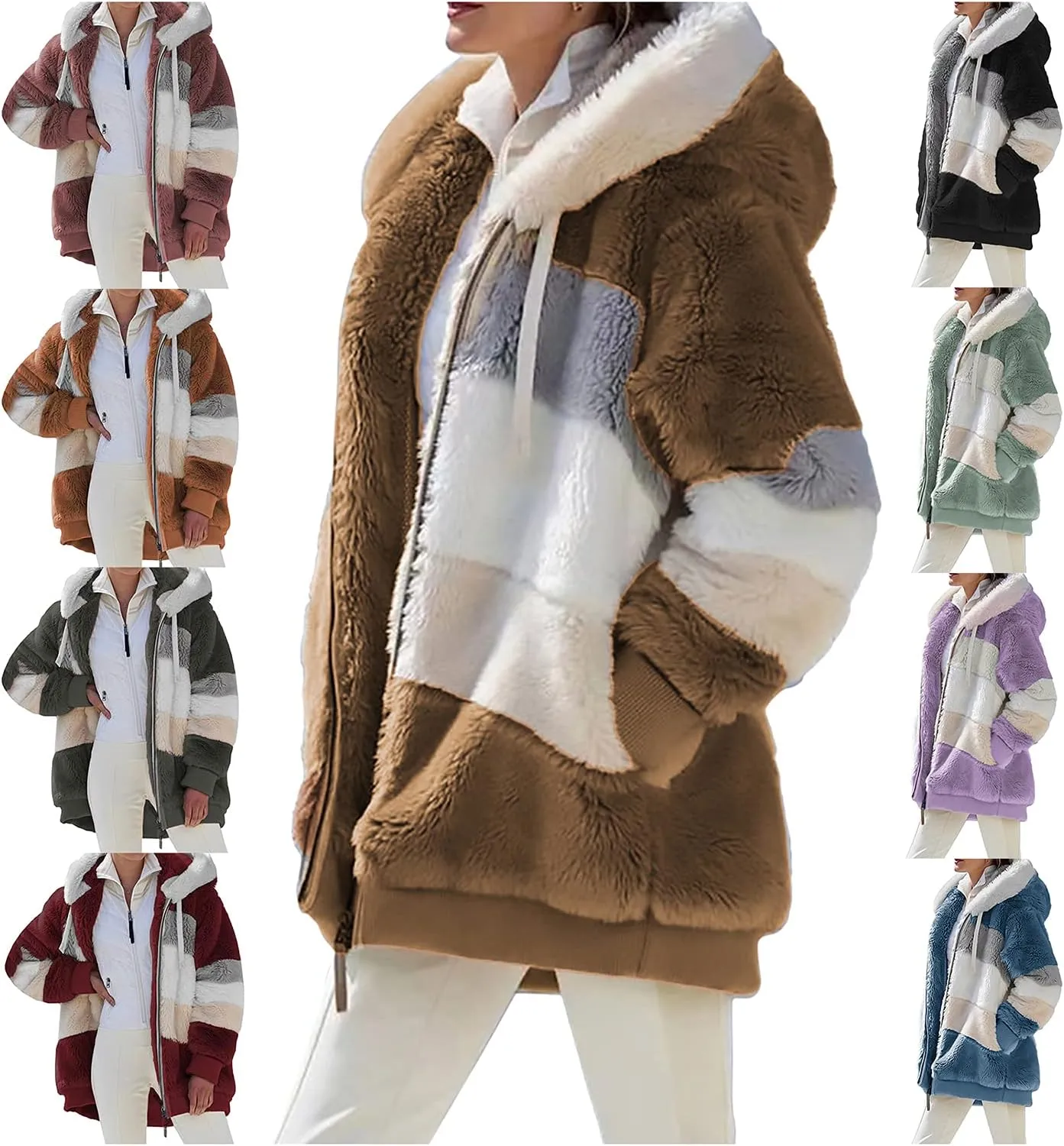 Women Hooded Sweatshirt Plush Jacket Long Sleeve Zipper Oversized Hoodie Sweater Fall Winter Pullover Coat Top