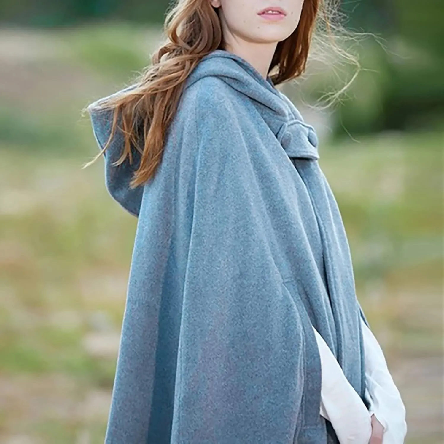 Women Poncho Cape Coat 2024 Fall Fashion Renaissance Hooded Cardigan Winter Open Front Witch Cloak Outwear Jacket