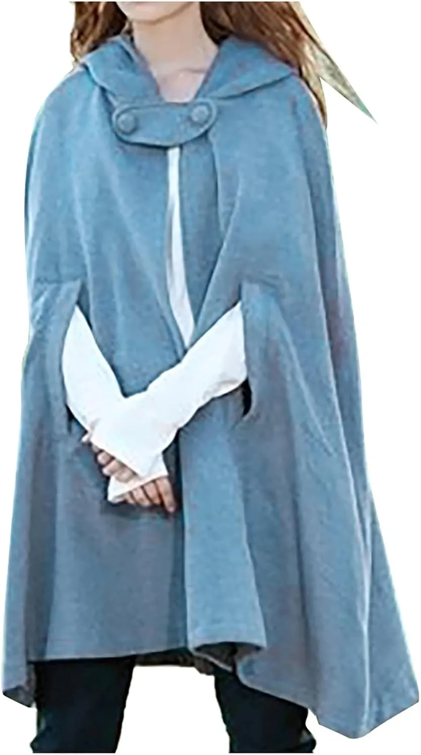 Women Poncho Cape Coat 2024 Fall Fashion Renaissance Hooded Cardigan Winter Open Front Witch Cloak Outwear Jacket