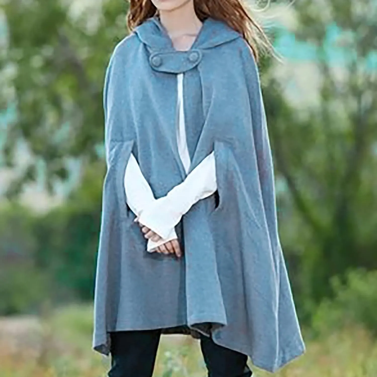 Women Poncho Cape Coat 2024 Fall Fashion Renaissance Hooded Cardigan Winter Open Front Witch Cloak Outwear Jacket