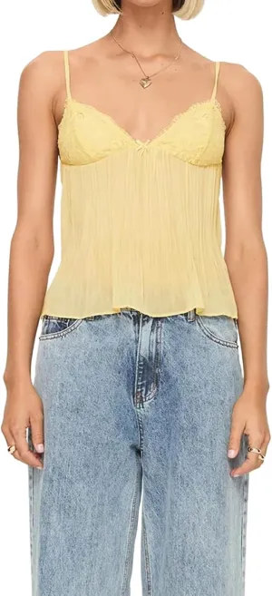 Women Sexy Y2k Lace Trim Camisole Spaghetti Strap Sheer Mesh Tank Top V-Neck Pleated Camisole Streetwear