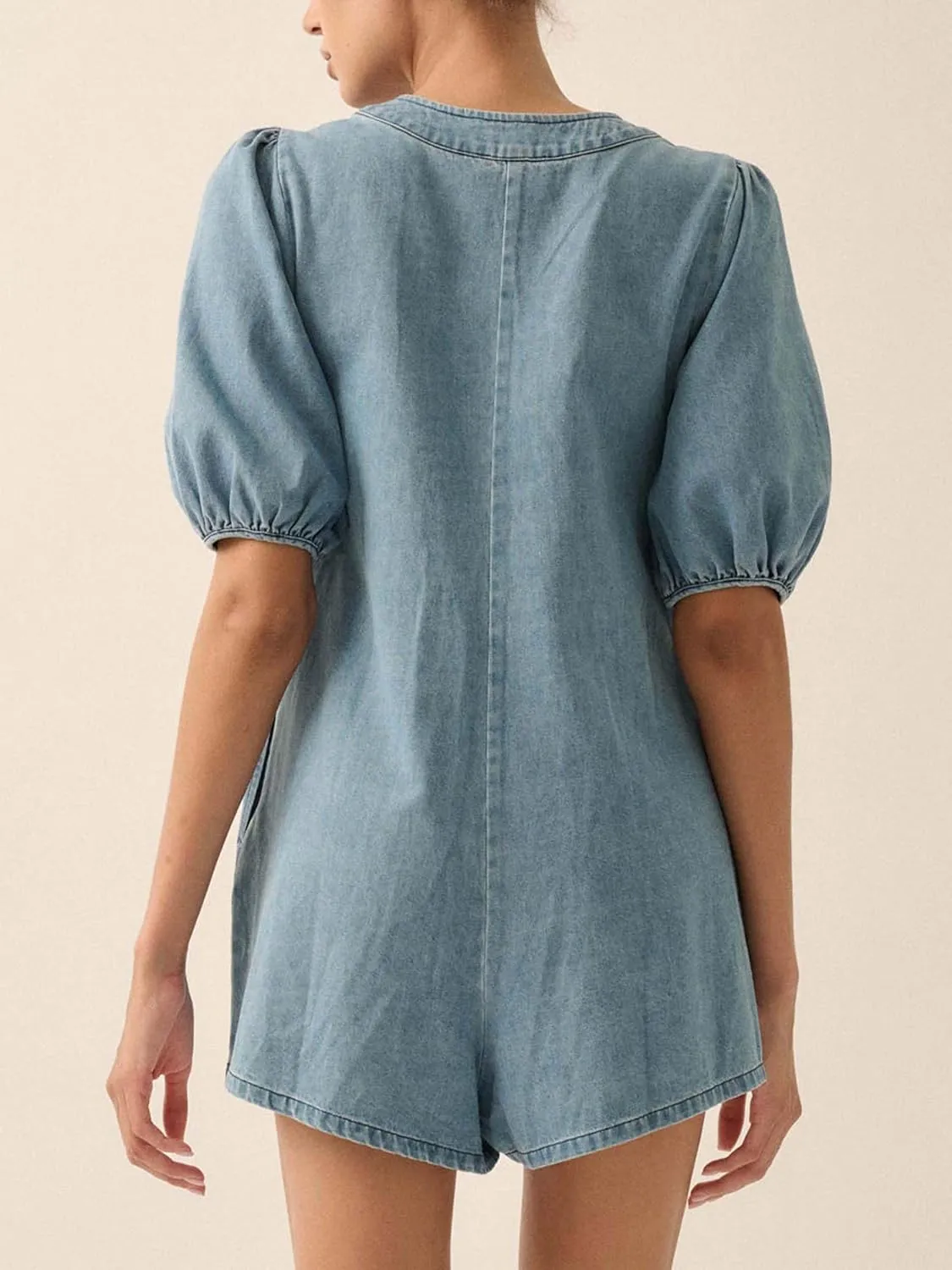 Womens 2025 Summer Short Sleeve Tie Front V Neck Jean Romper Denim Shorts Jumpsuit with Two Side Pockets