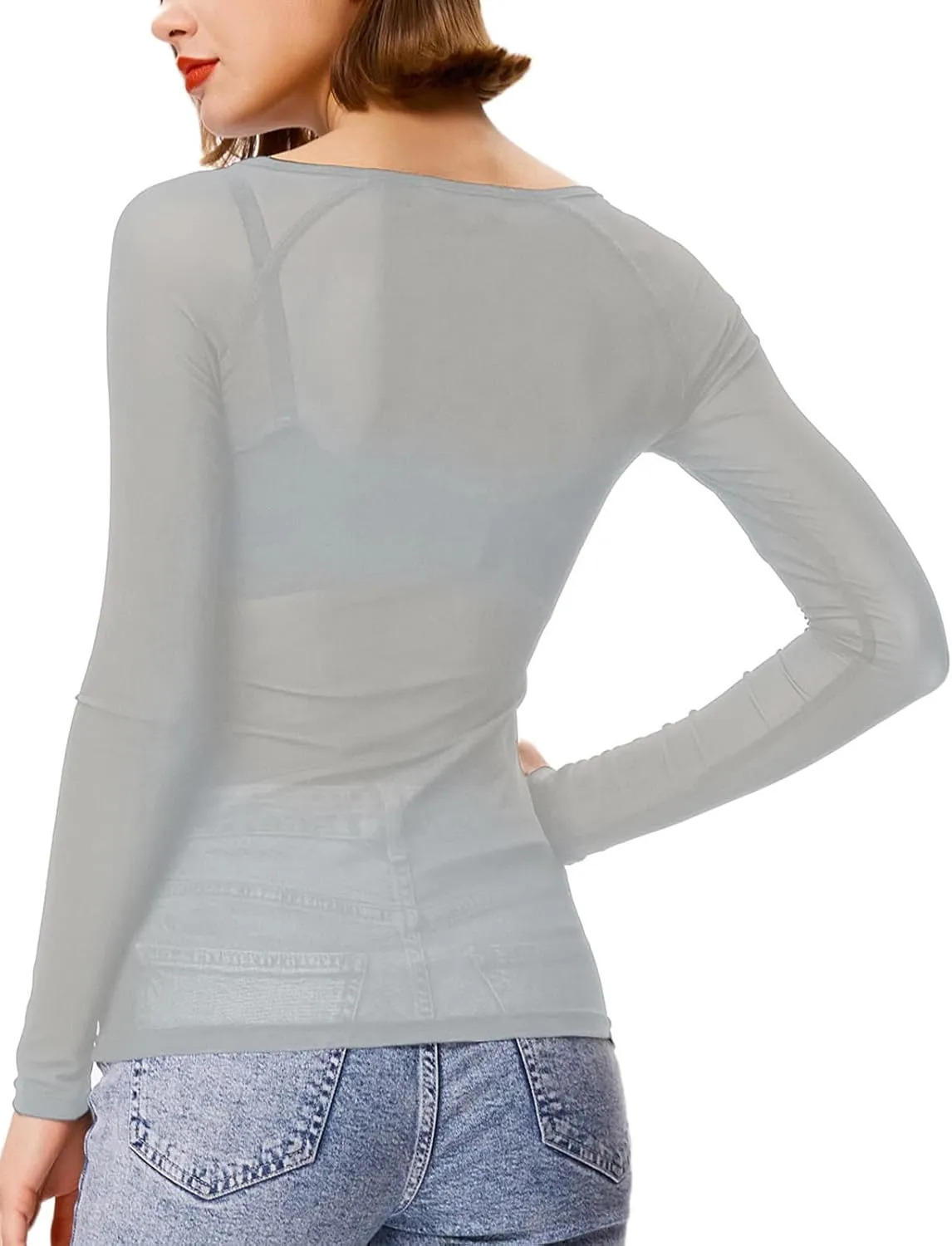 Women's Basic Long Sleeves Mesh Sheer Tops