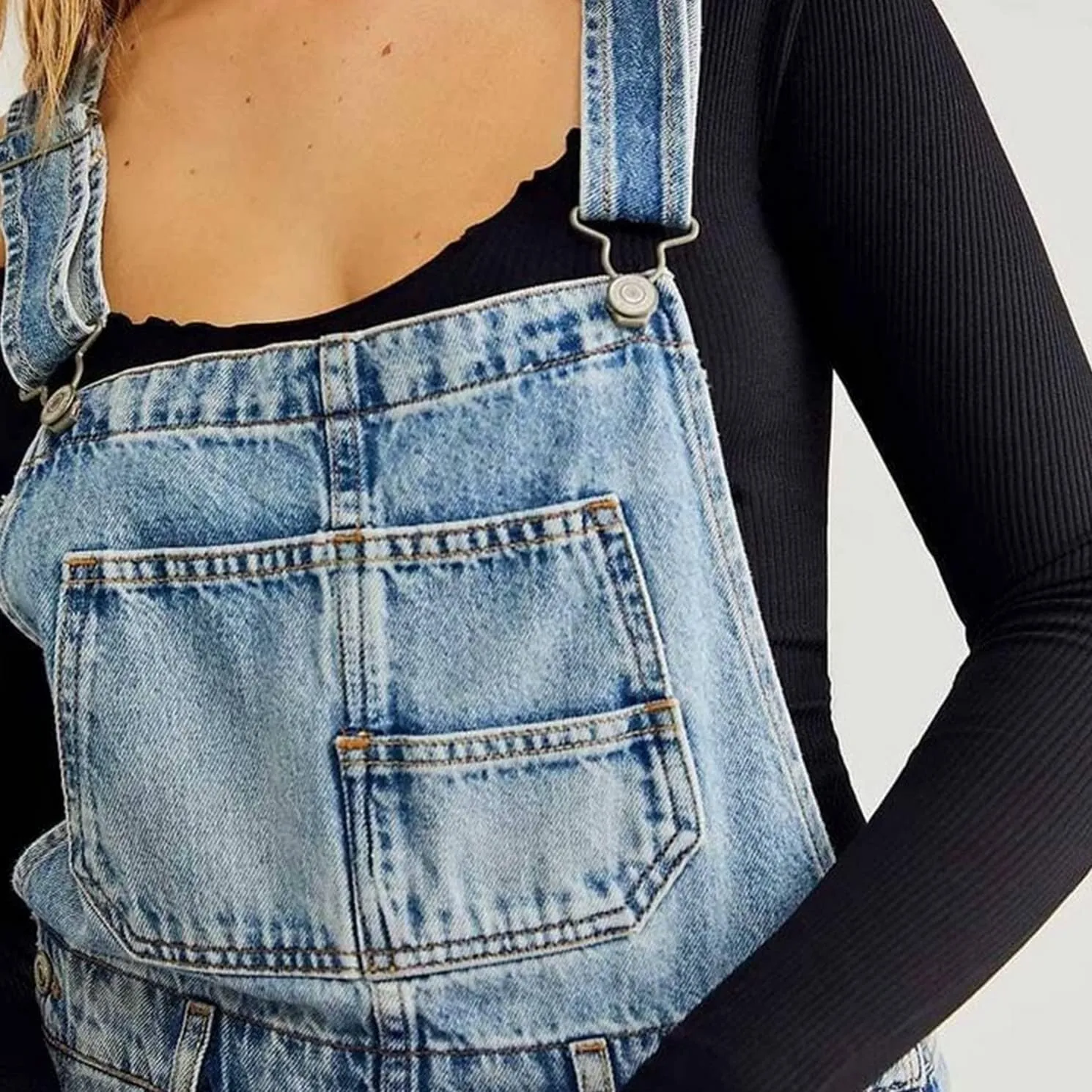 Women's Casual Denim Bib Overall Shorts Adjustable Straps Cuffed Hem Shortall Rompers