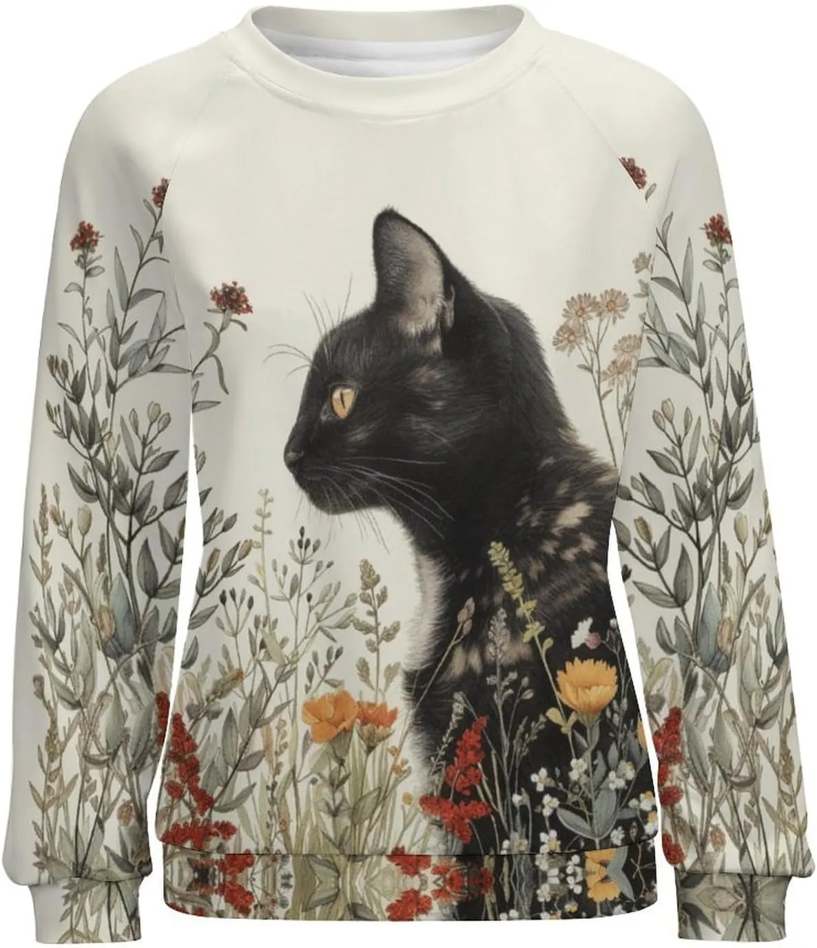 Womens Cat Sweatshirts Cute Graphic Printed Long Sleeve Crewneck Pullover Shirts Cat Lovers Tunic Tops for Girls