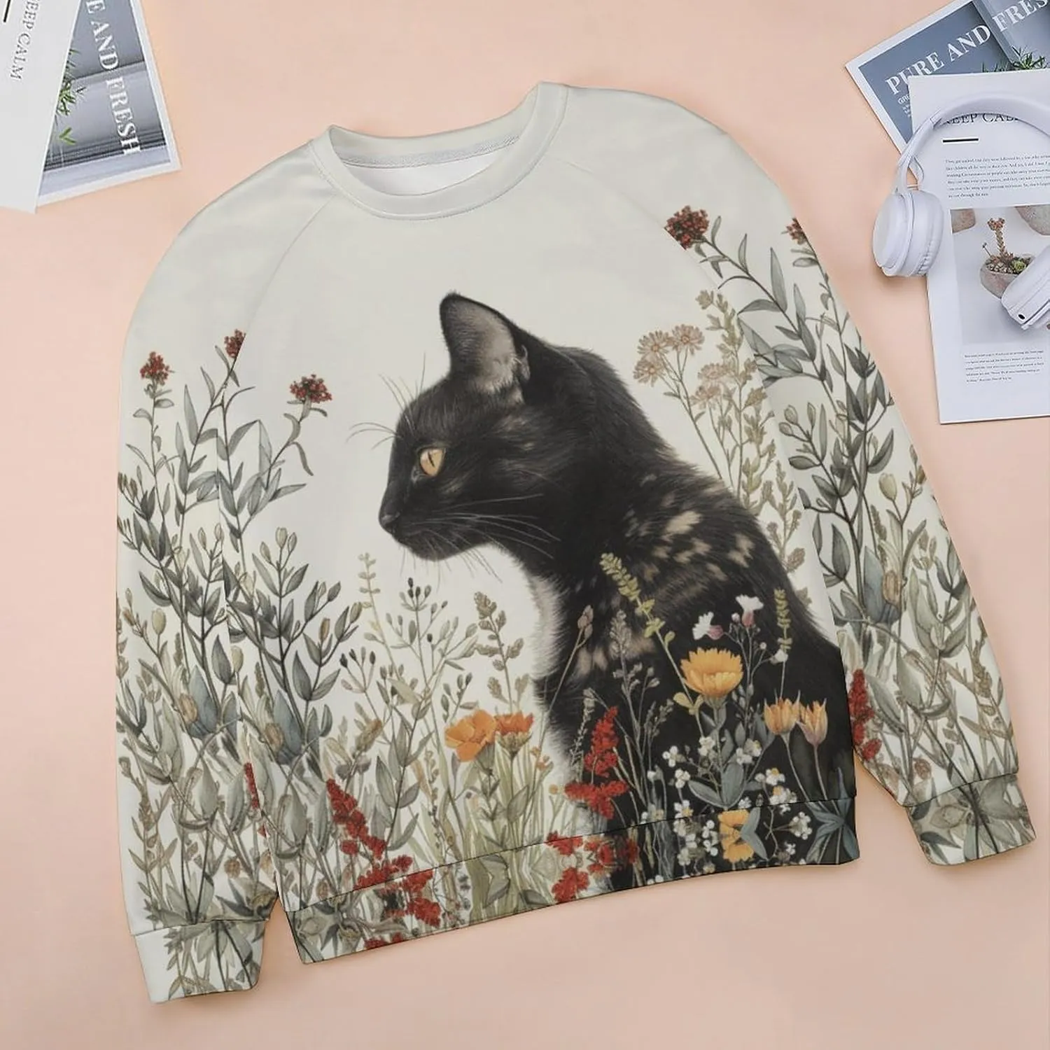 Womens Cat Sweatshirts Cute Graphic Printed Long Sleeve Crewneck Pullover Shirts Cat Lovers Tunic Tops for Girls
