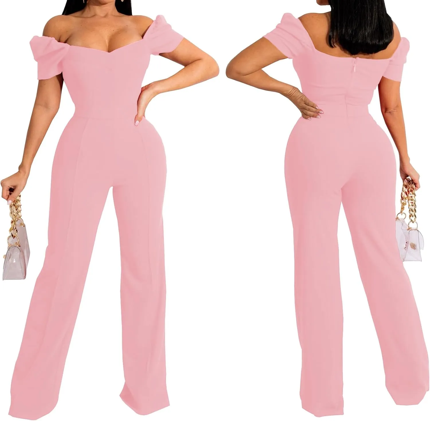 Women's Elegant Sexy Off Shoulder Short Sleeve Wide Leg Pants Long Pant Onesie Clubwear Party Dressy Jumpsuits