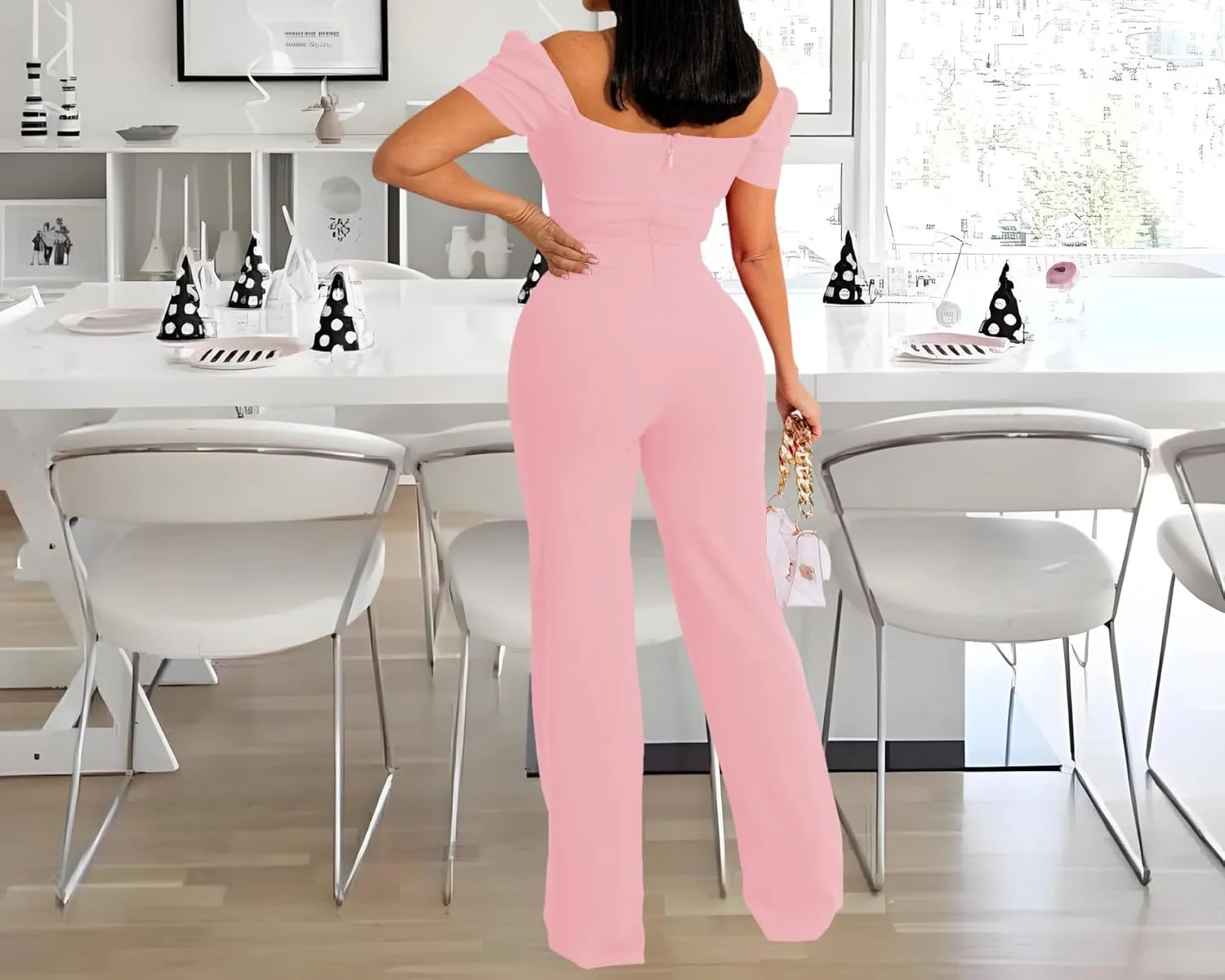Women's Elegant Sexy Off Shoulder Short Sleeve Wide Leg Pants Long Pant Onesie Clubwear Party Dressy Jumpsuits