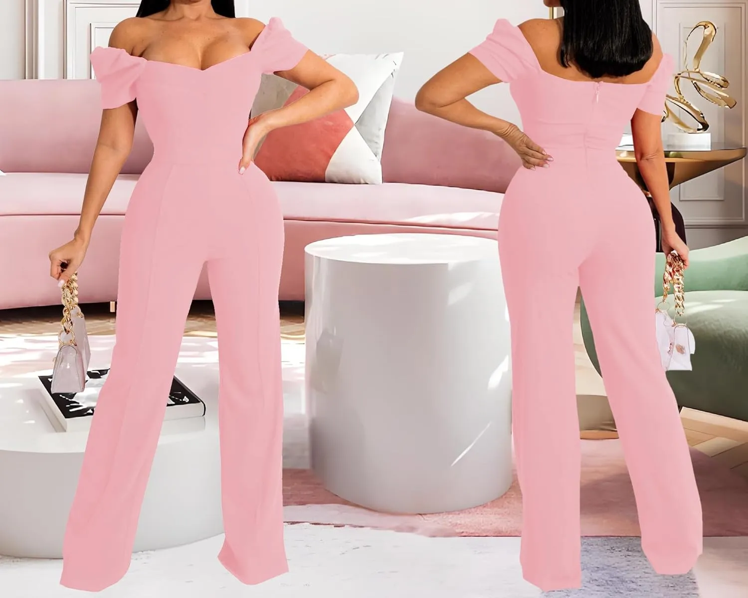 Women's Elegant Sexy Off Shoulder Short Sleeve Wide Leg Pants Long Pant Onesie Clubwear Party Dressy Jumpsuits