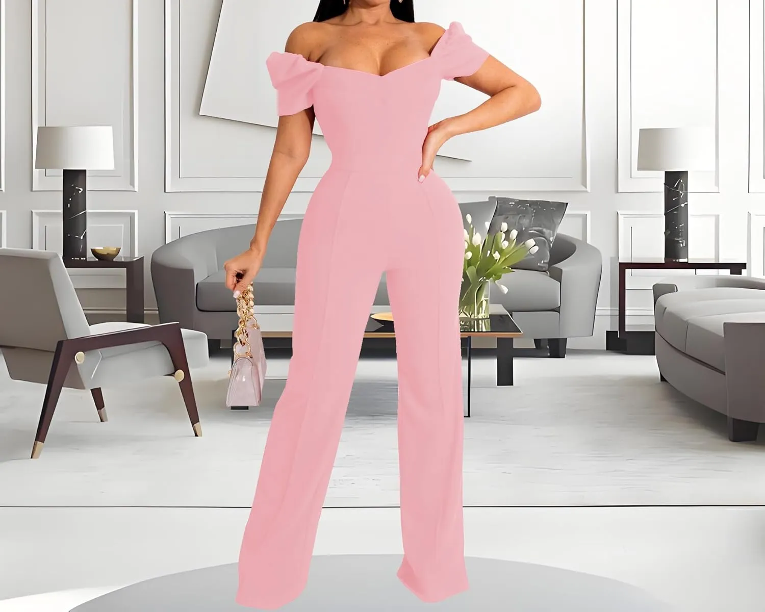 Women's Elegant Sexy Off Shoulder Short Sleeve Wide Leg Pants Long Pant Onesie Clubwear Party Dressy Jumpsuits