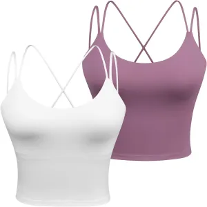 Women's Longline Sports Bra Padded Strappy Yoga Bra Fitness Running Workout Crop Tank Top2pack