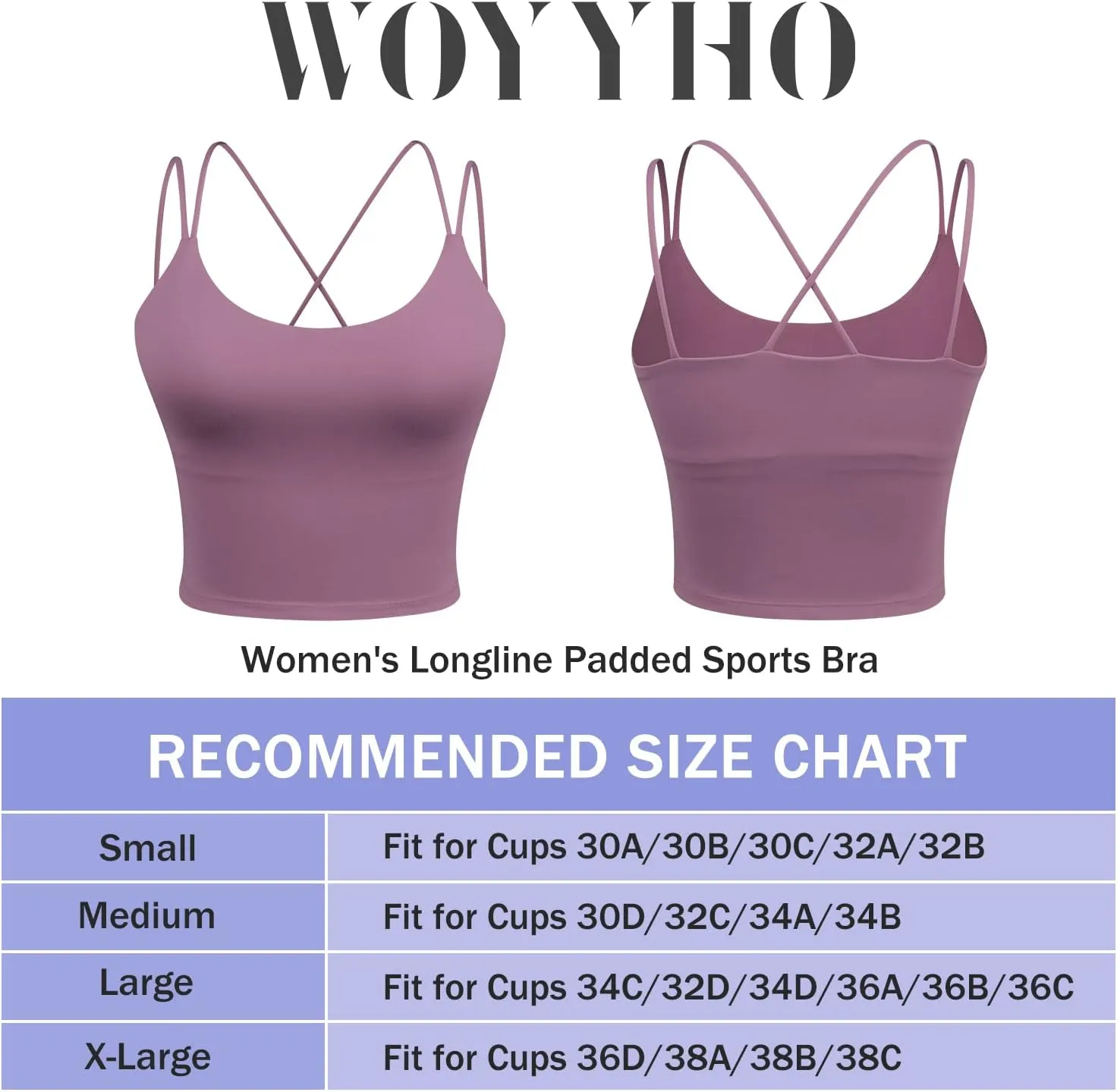 Women's Longline Sports Bra Padded Strappy Yoga Bra Fitness Running Workout Crop Tank Top2pack