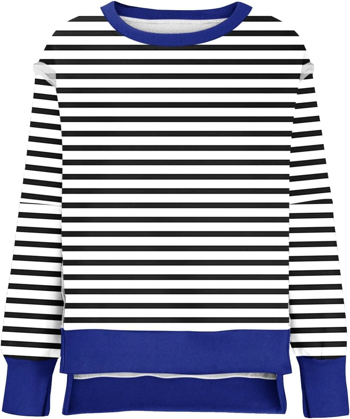 Womens Oversize Striped Sweatshirts Crew Neck Long Sleeve Top Patchwork Hoodie Irregular Hem Pullover Fall Clothes