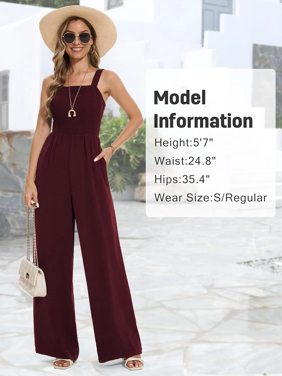 Women's Petite Regular Tall Casual Loose Overalls Jumpsuits One Piece Sleeveless Wide Leg Pants Rompers