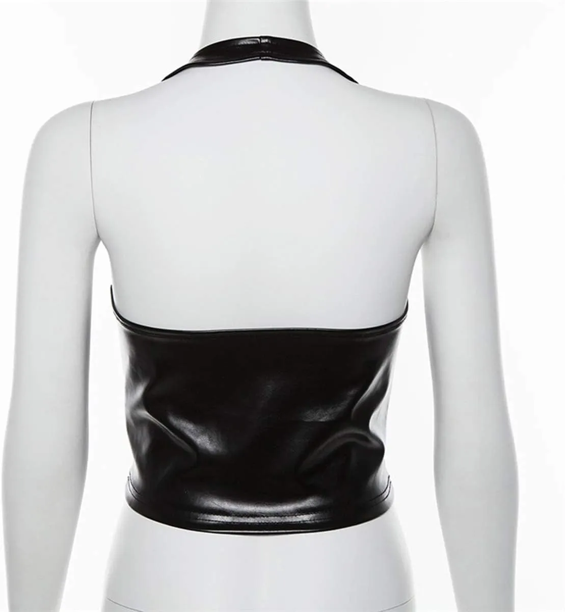 Women's Sexy PU Leather Crop Tank Tops Halter Lace Up Camisole Vest for Casual Party Festival Rave