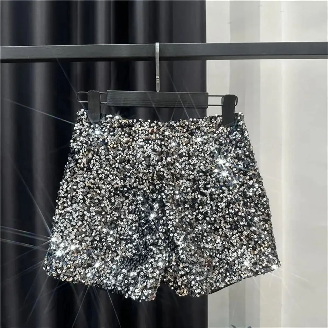 Women's Sexy Sequins Shiny Zipper Shorts Women Nightclub Hot Pants for
