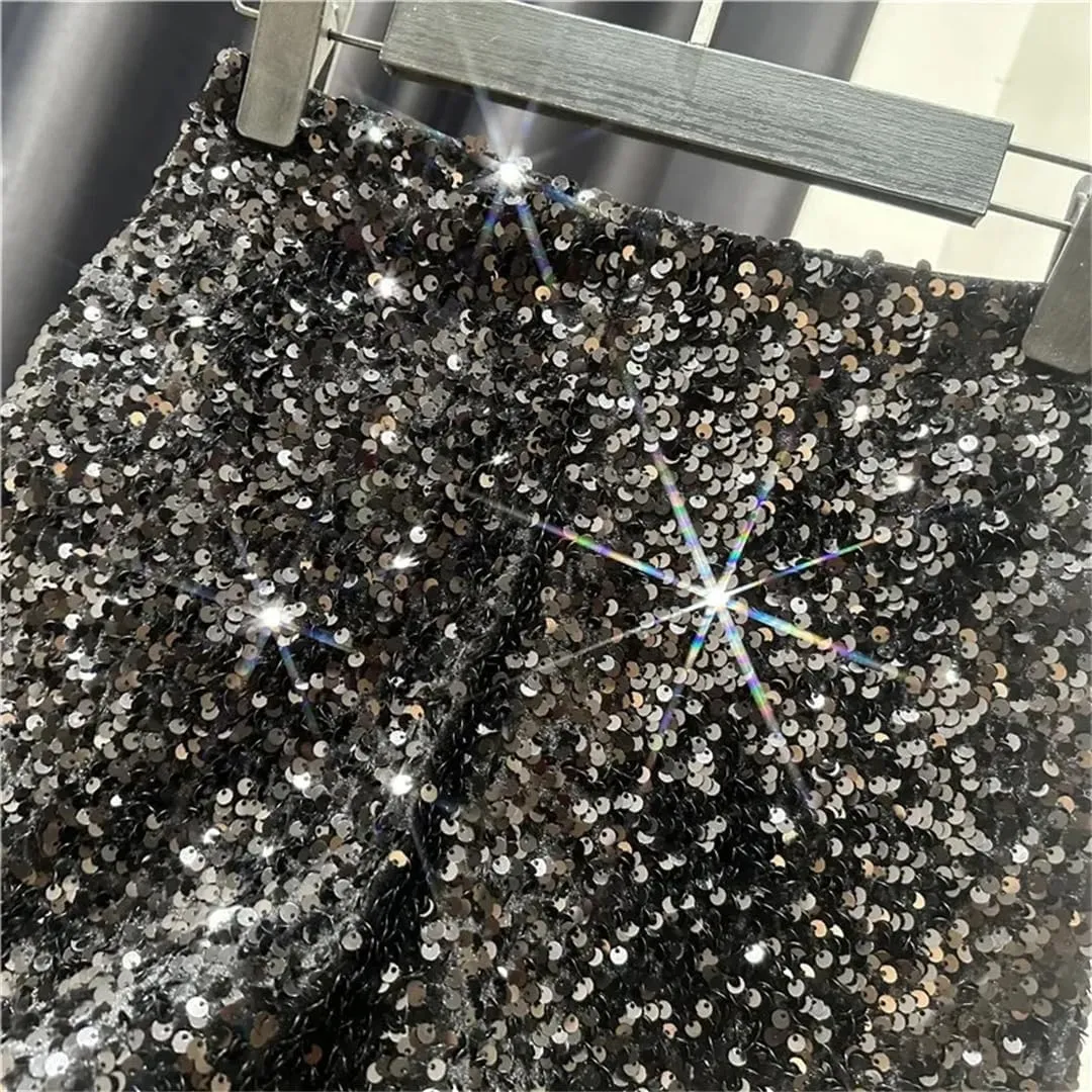 Women's Sexy Sequins Shiny Zipper Shorts Women Nightclub Hot Pants for