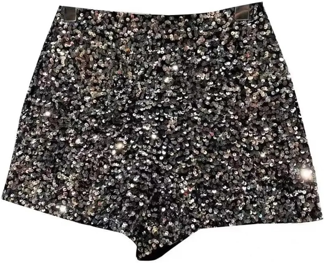 Women's Sexy Sequins Shiny Zipper Shorts Women Nightclub Hot Pants for
