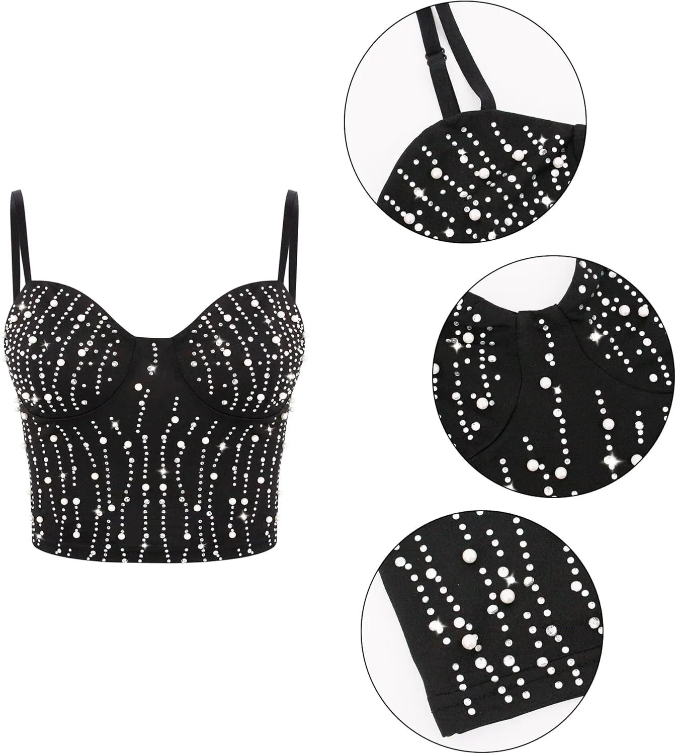 Women's Sparkle Rhinestone Spaghetti Strap Crop Tank Top Shiny Rave Crop Camisole Bustier