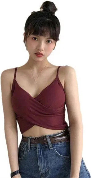 Women's Summer Vest Camisole Casual Sleeveless Women's Street Vest top T-Shirt with Chest pad V-Neck Sports Style