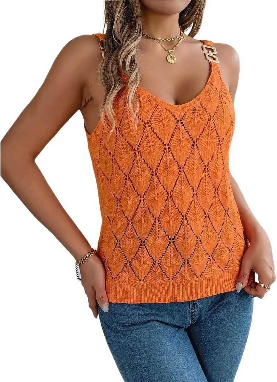 Womens Tops Cutout Metal Buckle Camisole Knit Vacation