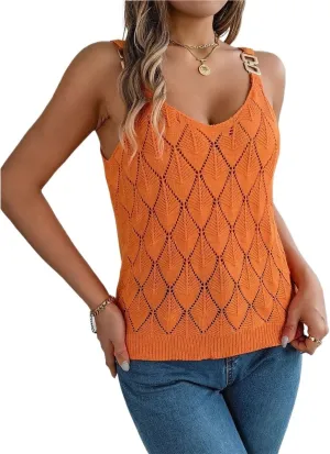 Womens Tops Cutout Metal Buckle Camisole Knit Vacation